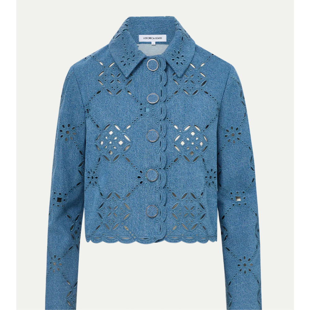 Veronica Beard Adelaide Eyelet Jacket Sea Glare Blue US 10 - Picture 5 of 13
